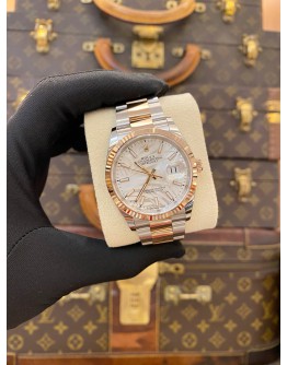 (UNUSED) 2023 ROLEX DATEJUST 36 HALF 18K 750 ROSE GOLD REF 126231 SILVER PALM DIAL 36MM AUTOMATIC WATCH -FULL SET-