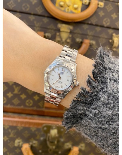 (LIKE NEW) 2011 TAG HEUER AQUARACER LADY REF WAF1414 MOTHER OF PEARL DIAL 28MM QUARTZ WATCH -FULL SET-