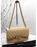 (LIKE NEW) CHANEL JUMBO CLASSIC DOUBLE FLAP BAG IN BEIGE CAVIAR LEATHER