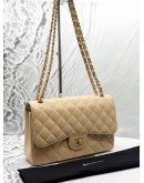 (LIKE NEW) CHANEL JUMBO CLASSIC DOUBLE FLAP BAG IN BEIGE CAVIAR LEATHER