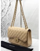 (LIKE NEW) CHANEL JUMBO CLASSIC DOUBLE FLAP BAG IN BEIGE CAVIAR LEATHER