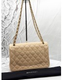 (LIKE NEW) CHANEL JUMBO CLASSIC DOUBLE FLAP BAG IN BEIGE CAVIAR LEATHER