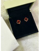 (RAYA PROMO) (LIKE NEW) 2024 VCA VAN CLEEF & ARPELS VINTAGE ALHAMBRA EARRINGS IN 18K 750 YELLOW GOLD WITH CARNELIAN -FULL SET- 
