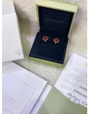 (RAYA PROMO) (LIKE NEW) 2024 VCA VAN CLEEF & ARPELS VINTAGE ALHAMBRA EARRINGS IN 18K 750 YELLOW GOLD WITH CARNELIAN -FULL SET- 