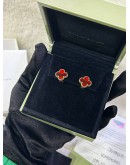 (RAYA PROMO) (LIKE NEW) 2024 VCA VAN CLEEF & ARPELS VINTAGE ALHAMBRA EARRINGS IN 18K 750 YELLOW GOLD WITH CARNELIAN -FULL SET- 