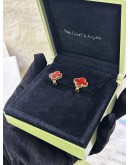 (RAYA PROMO) (LIKE NEW) 2024 VCA VAN CLEEF & ARPELS VINTAGE ALHAMBRA EARRINGS IN 18K 750 YELLOW GOLD WITH CARNELIAN -FULL SET- 
