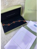 (RAYA PROMO) (LIKE NEW) 2024 VCA VAN CLEEF & ARPELS VINTAGE ALHAMBRA 5 MOTIFS BRACELET IN 18K 750 YELLOW GOLD WITH CARNELIAN -FULL SET- 