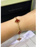 (RAYA PROMO) (LIKE NEW) 2024 VCA VAN CLEEF & ARPELS VINTAGE ALHAMBRA 5 MOTIFS BRACELET IN 18K 750 YELLOW GOLD WITH CARNELIAN -FULL SET- 