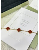 (RAYA PROMO) (LIKE NEW) 2024 VCA VAN CLEEF & ARPELS VINTAGE ALHAMBRA 5 MOTIFS BRACELET IN 18K 750 YELLOW GOLD WITH CARNELIAN -FULL SET- 