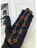 (RAYA PROMO) (LIKE NEW) 2024 VCA VAN CLEEF & ARPELS VINTAGE ALHAMBRA 10 MOTIFS NECKLACE IN 18K 750 YELLOW GOLD WITH CARNELIAN -FULL SET- 