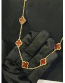 (RAYA PROMO) (LIKE NEW) 2024 VCA VAN CLEEF & ARPELS VINTAGE ALHAMBRA 10 MOTIFS NECKLACE IN 18K 750 YELLOW GOLD WITH CARNELIAN -FULL SET- 