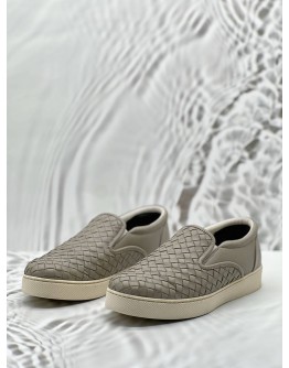 (RAYA PROMO) BOTTEGA VENETA DODGER SLIP ON SNEAKERS SIZE 37.5 IN GREY INTRECCIATO LEATHER 