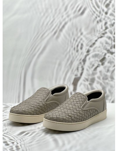 (RAYA PROMO) BOTTEGA VENETA DODGER SLIP ON SNEAKERS SIZE 37.5 IN GREY INTRECCIATO LEATHER 