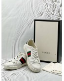 (RAYA PROMO) GUCCI ACE SNEAKERS SIZE 37.5 IN WHITE LEATHER -FULL SET- 