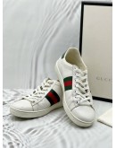 (RAYA PROMO) GUCCI ACE SNEAKERS SIZE 37.5 IN WHITE LEATHER -FULL SET- 