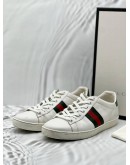 (RAYA PROMO) GUCCI ACE SNEAKERS SIZE 37.5 IN WHITE LEATHER -FULL SET- 