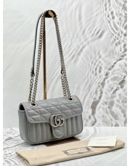 (RAYA PROMO) (LIKE NEW) GUCCI GG MARMONT MINI SHOULDER BAG IN GREY MATELASSE LEATHER
