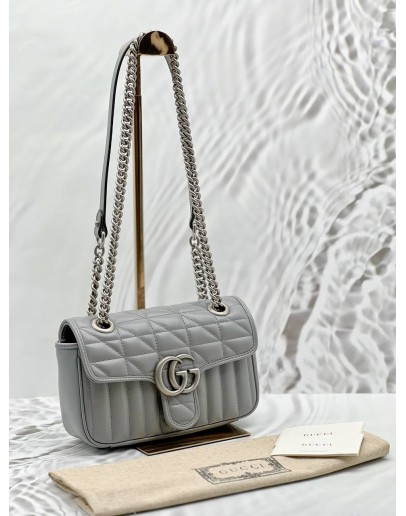(RAYA PROMO) (LIKE NEW) GUCCI GG MARMONT MINI SHOULDER BAG IN GREY MATELASSE LEATHER