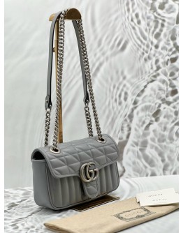 (RAYA PROMO) (LIKE NEW) GUCCI GG MARMONT MINI SHOULDER BAG IN GREY MATELASSE LEATHER