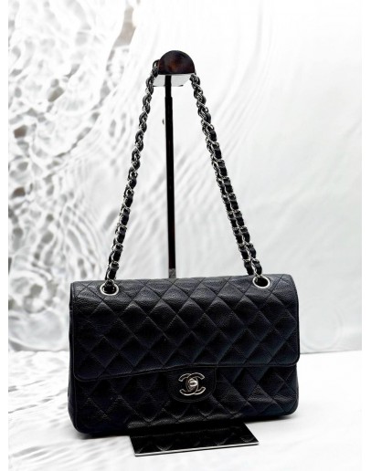 CHANEL MEDIUM CLASSIC DOUBLE FLAP BAG IN BLACK CAVIAR LEATHER