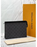 (RAYA PROMO) (LIKE NEW) MICROCHIP LOUIS VUITTON POCHETTE VOYAGE MM IN GREY MONOGRAM ECLIPSE CANVAS -FULL SET-