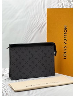 (RAYA PROMO) (LIKE NEW) MICROCHIP LOUIS VUITTON POCHETTE VOYAGE MM IN GREY MONOGRAM ECLIPSE CANVAS -FULL SET-