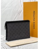 (RAYA PROMO) (LIKE NEW) MICROCHIP LOUIS VUITTON POCHETTE VOYAGE MM IN GREY MONOGRAM ECLIPSE CANVAS -FULL SET-