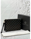 (RAYA PROMO) (LIKE NEW) VERSACE MEDUSA STUDDED CLUTCH IN BLACK LEATHER -FULL SET- 