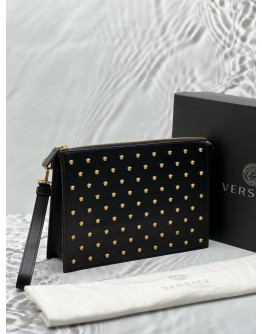 (RAYA PROMO) (LIKE NEW) VERSACE MEDUSA STUDDED CLUTCH IN BLACK LEATHER -FULL SET- 