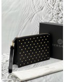(RAYA PROMO) (LIKE NEW) VERSACE MEDUSA STUDDED CLUTCH IN BLACK LEATHER -FULL SET- 