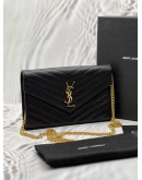 (RAYA PROMO) (LIKE NEW) YSL SAINT LAURENT CASSANDRE WALLET ON CHAIN IN BLACK GRAIN DE POUDRE EMBOSSED LEATHER -FULL SET- 