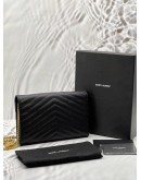 (RAYA PROMO) (LIKE NEW) YSL SAINT LAURENT CASSANDRE WALLET ON CHAIN IN BLACK GRAIN DE POUDRE EMBOSSED LEATHER -FULL SET- 