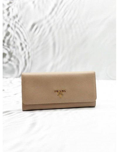 PRADA LONG FLAP WALLET IN BEIGE SAFFIANO LEATHER