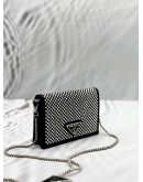 (LIKE NEW) PRADA FLAP CARD HOLDER WITH CHAIN IN BLACK SATIN WITH CRYSTALS -FULL SET-