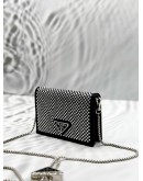 (LIKE NEW) PRADA FLAP CARD HOLDER WITH CHAIN IN BLACK SATIN WITH CRYSTALS -FULL SET-