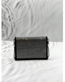 (LIKE NEW) PRADA FLAP CARD HOLDER WITH CHAIN IN BLACK SATIN WITH CRYSTALS -FULL SET-