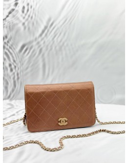 CHANEL WALLET ON CHAIN IN BROWN LAMBSKIN LEATHER