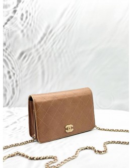 CHANEL WALLET ON CHAIN IN BROWN LAMBSKIN LEATHER