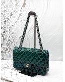 CHANEL MEDIUM CLASSIC DOUBLE FLAP BAG IN OMBRE GREEN WITH BLUE PATENT LEATHER