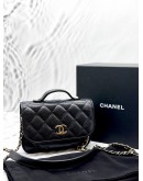 (LIKE NEW) MICROCHIP CHANEL MINI BUSINESS AFFINITY FLAP BAG IN BLACK CAVIAR LEATHER -FULL SET- 