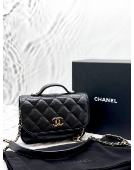 (LIKE NEW) MICROCHIP CHANEL MINI BUSINESS AFFINITY FLAP BAG IN BLACK CAVIAR LEATHER -FULL SET- 