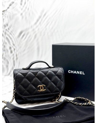 (LIKE NEW) MICROCHIP CHANEL MINI BUSINESS AFFINITY FLAP BAG IN BLACK CAVIAR LEATHER -FULL SET- 