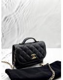 (LIKE NEW) MICROCHIP CHANEL MINI BUSINESS AFFINITY FLAP BAG IN BLACK CAVIAR LEATHER -FULL SET- 