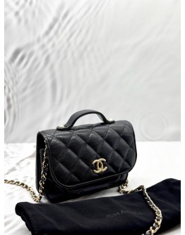 (LIKE NEW) MICROCHIP CHANEL MINI BUSINESS AFFINITY FLAP BAG IN BLACK CAVIAR LEATHER -FULL SET- 