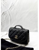 (LIKE NEW) MICROCHIP CHANEL MINI BUSINESS AFFINITY FLAP BAG IN BLACK CAVIAR LEATHER -FULL SET- 