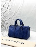 (LIKE NEW) LOUIS VUITTON KEEPALL BANDOULIERE 25 IN RACING BLUE MONOGRAM TAURILLON LEATHER -FULL SET-