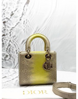 CHRISTIAN DIOR SMALL LADY DIOR IN METALLIC GOLD WITH YELLOW OMBRE LIZARD LEATHER 