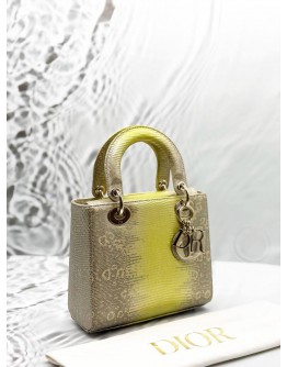 CHRISTIAN DIOR SMALL LADY DIOR IN METALLIC GOLD WITH YELLOW OMBRE LIZARD LEATHER 