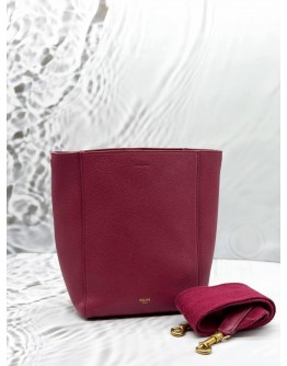 CELINE SMALL SANGLE BUCKET BAG IN RUBY RED LEATHER