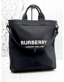 BURBERRY LOGO ARTIE TOTE BAG IN BLACK CANVAS